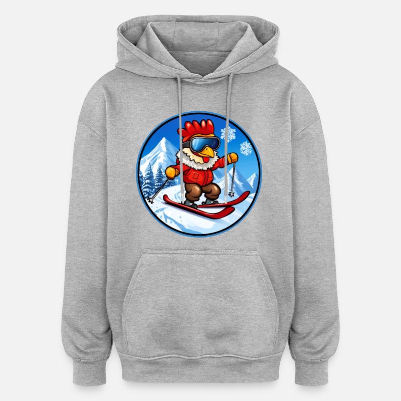 Ski de poulet - Sweat à capuche oversize unisexe - gris chiné