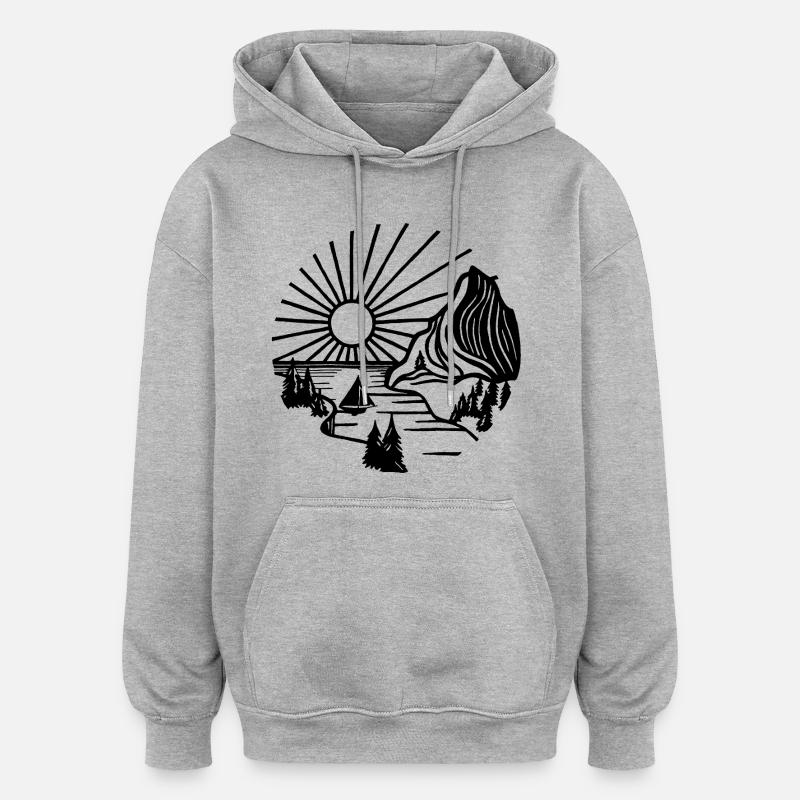 Paysage de vacances (noir) - Sweat à capuche oversize unisexe - gris chiné