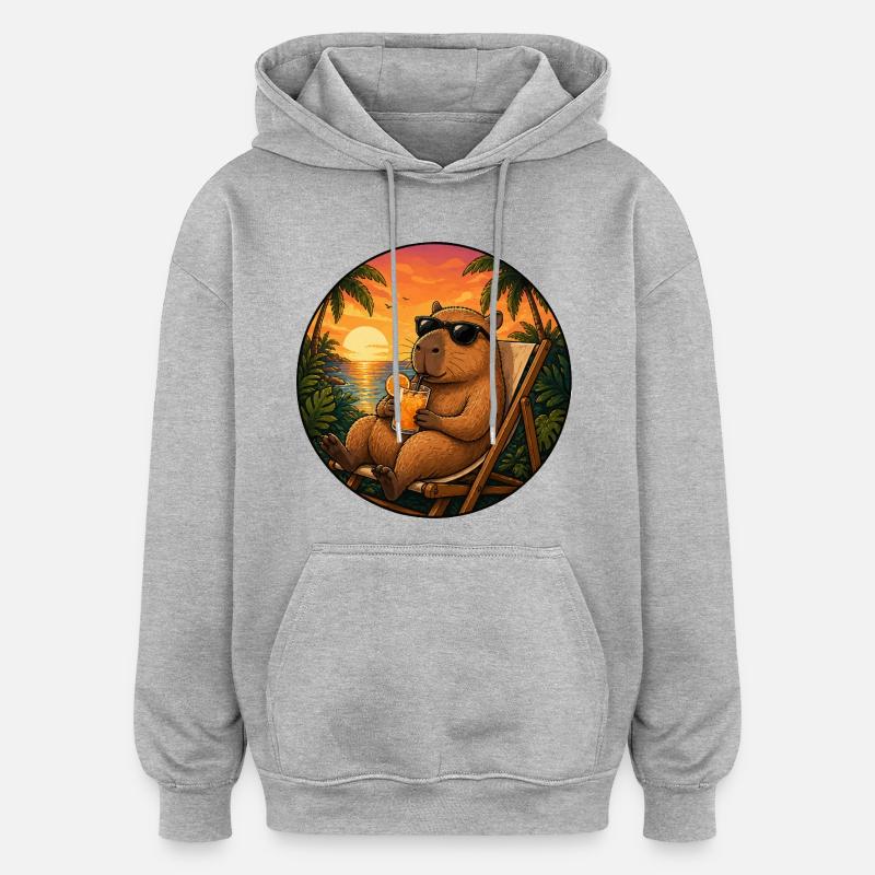 Capibara sur une chaise longue - Sweat à capuche oversize unisexe - gris chiné