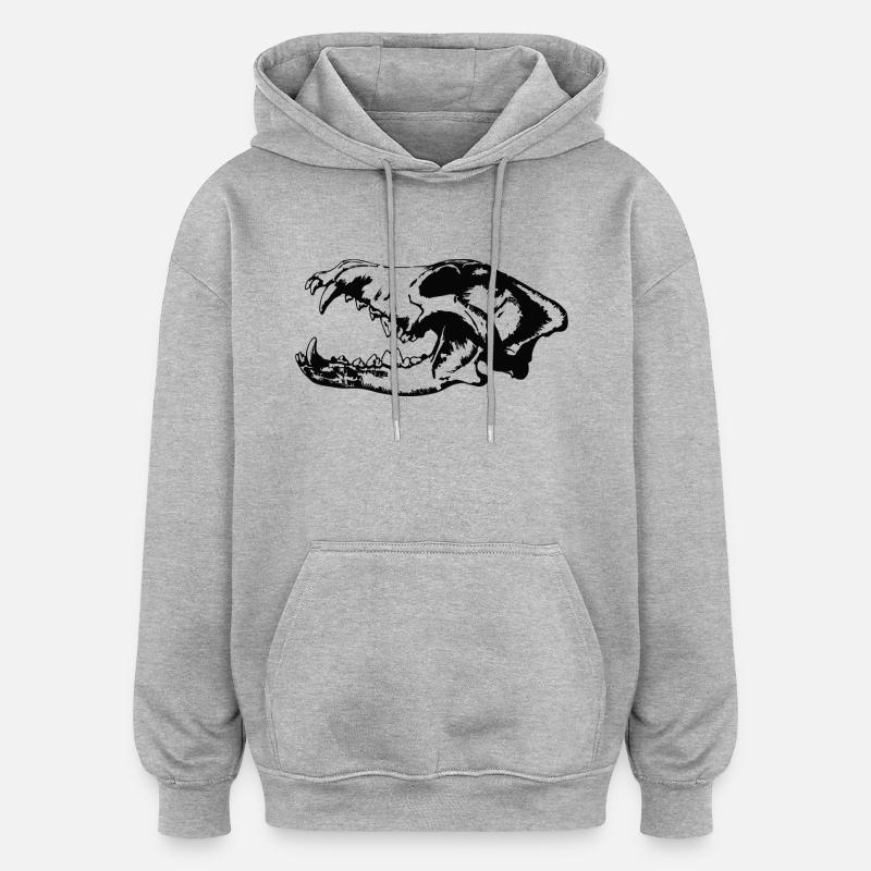 Loup Skull - Sweat à capuche oversize unisexe - gris chiné