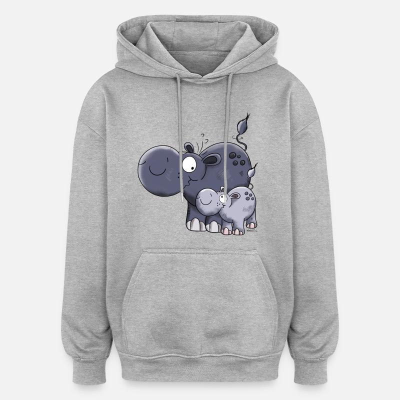 Hippopotame - Sweat à capuche oversize unisexe - gris chiné