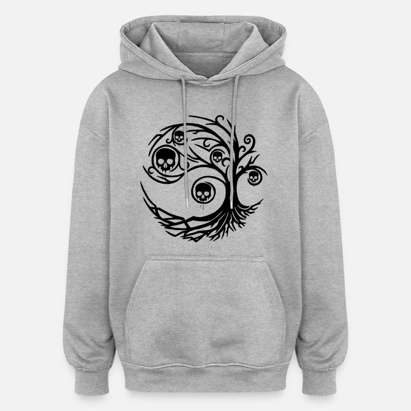 Arbre noir aux crânes - Sweat à capuche oversize unisexe - gris chiné