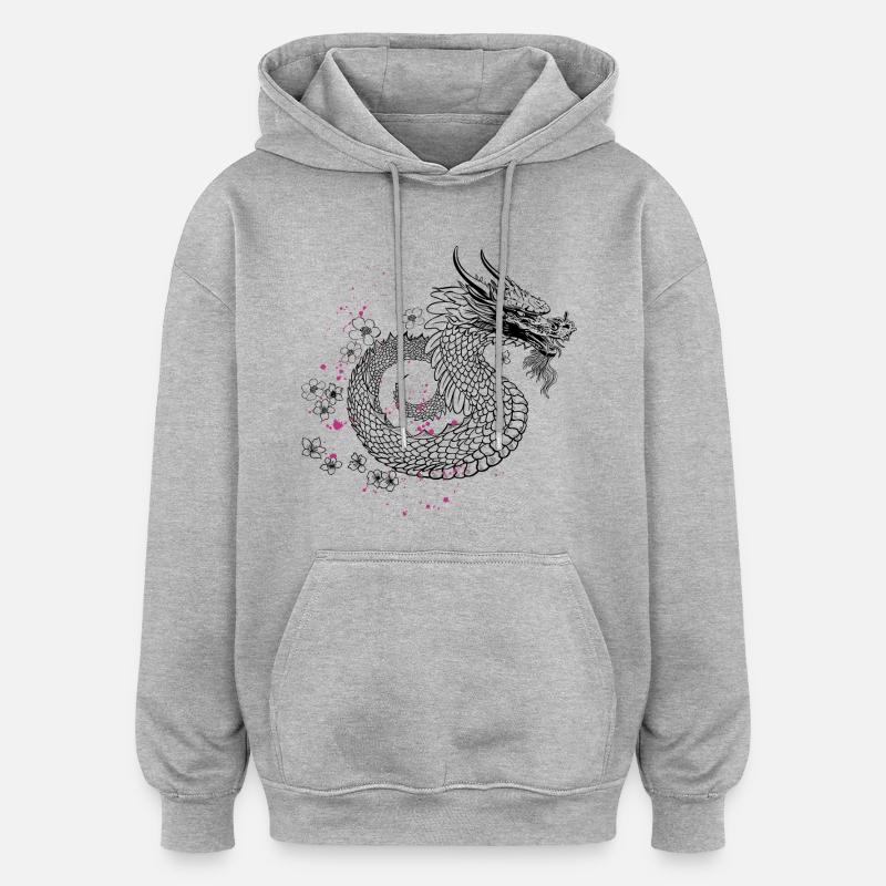 Drache mit Kirschblüten Sakura Style - Oversized Unisex Hoodie - Grau meliert