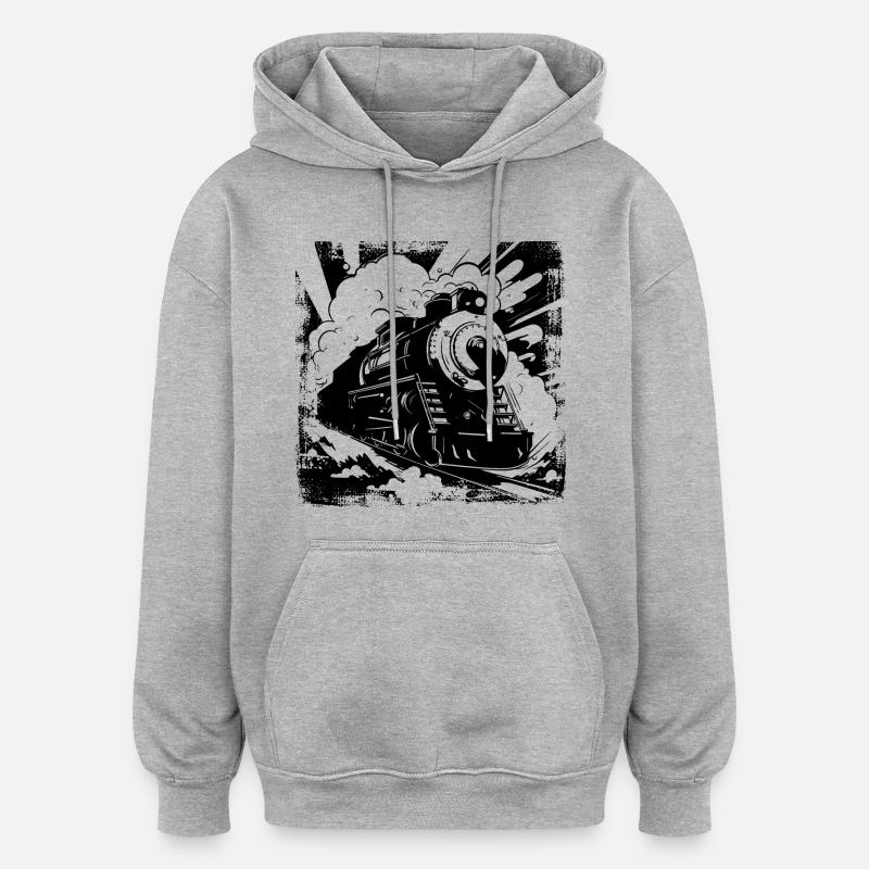 Chemin de fer - Sweat à capuche oversize unisexe - gris chiné