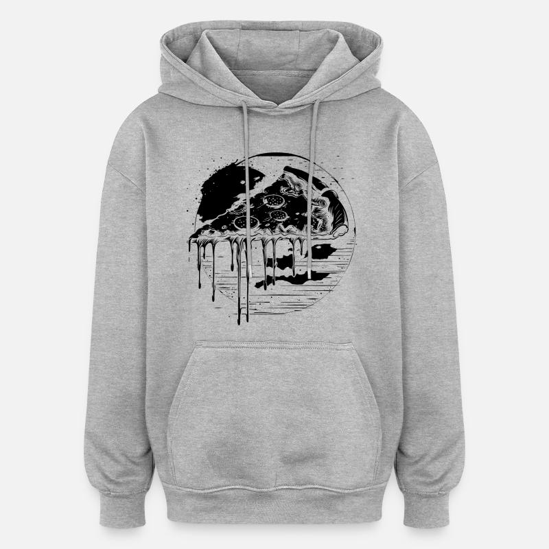 Dessin de pizza - Sweat à capuche oversize unisexe - gris chiné