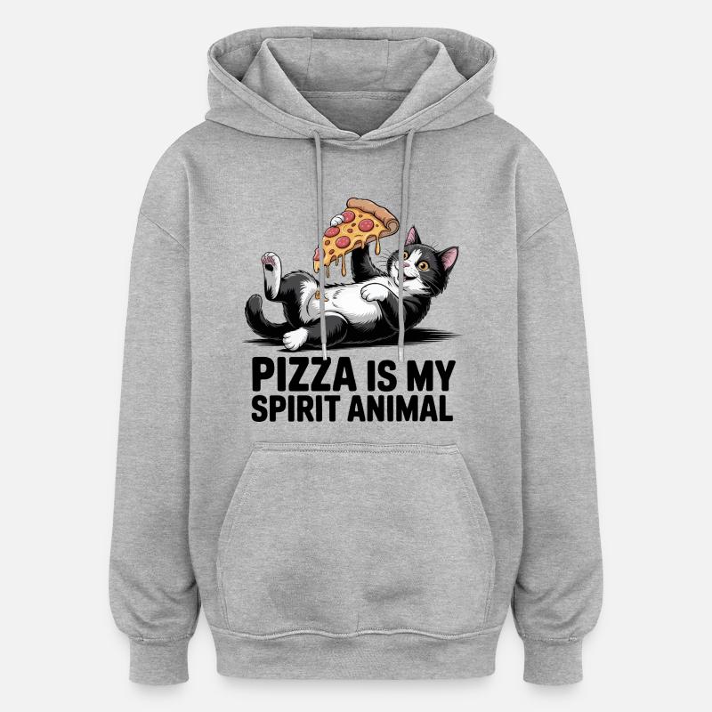 Chat à pizza - Sweat à capuche oversize unisexe - gris chiné