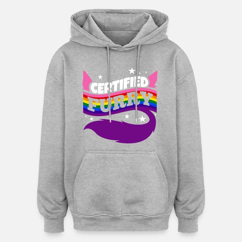 Fourrure certifiée - Sweat à capuche oversize unisexe - gris chiné