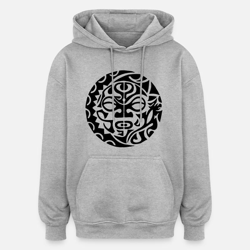 Crâne de Polynésie (noir) - Sweat à capuche oversize unisexe - gris chiné