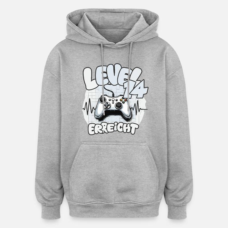 Level 14 erreicht Controller Joypad Herzschlag  - Oversized Unisex Hoodie - Grau meliert