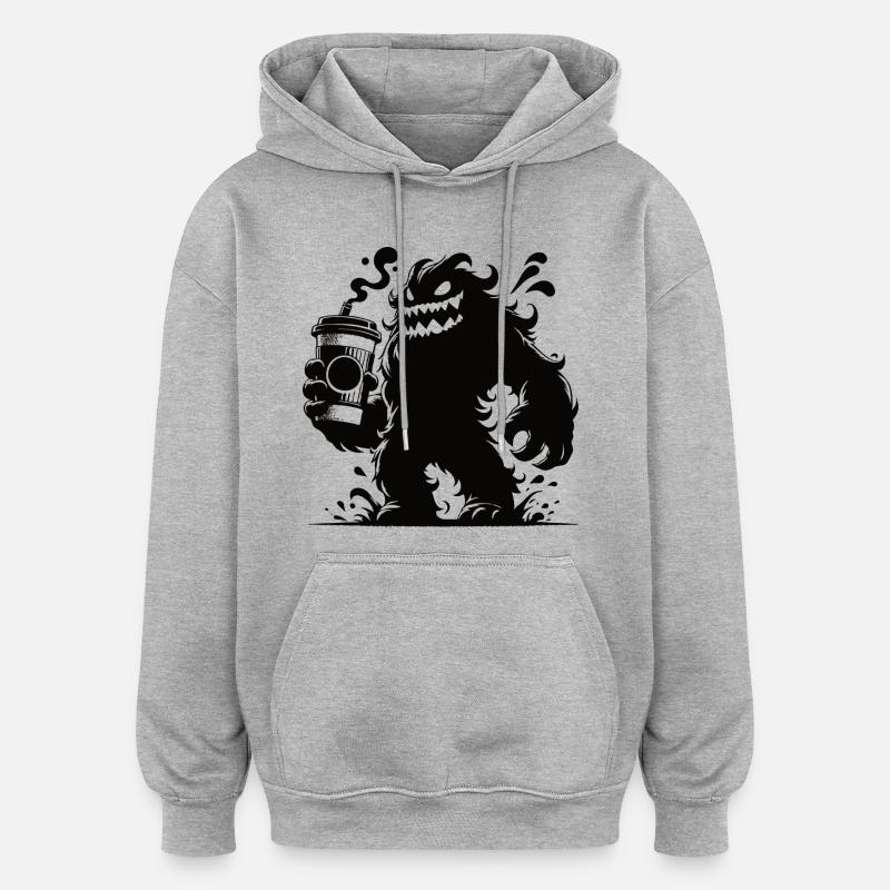 Lustiges Kaffeemonster Comic Design - Oversized Unisex Hoodie - Grau meliert