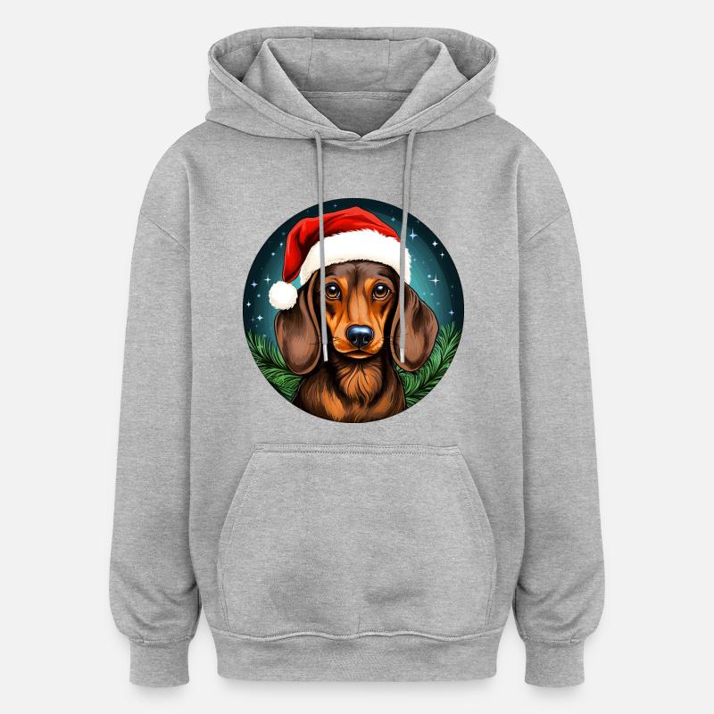 Noël teckel - Sweat à capuche oversize unisexe - gris chiné