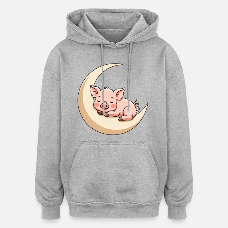 Cochon du sommeil lunaire - Sweat à capuche oversize unisexe - gris chiné