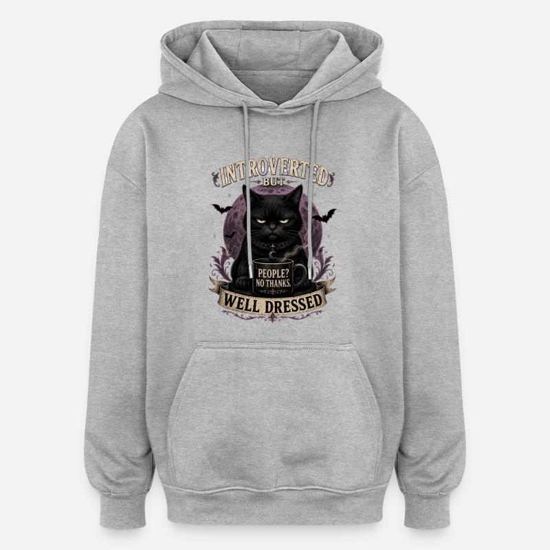 Chat introverti mais bien habillé - Sweat à capuche oversize unisexe - gris chiné