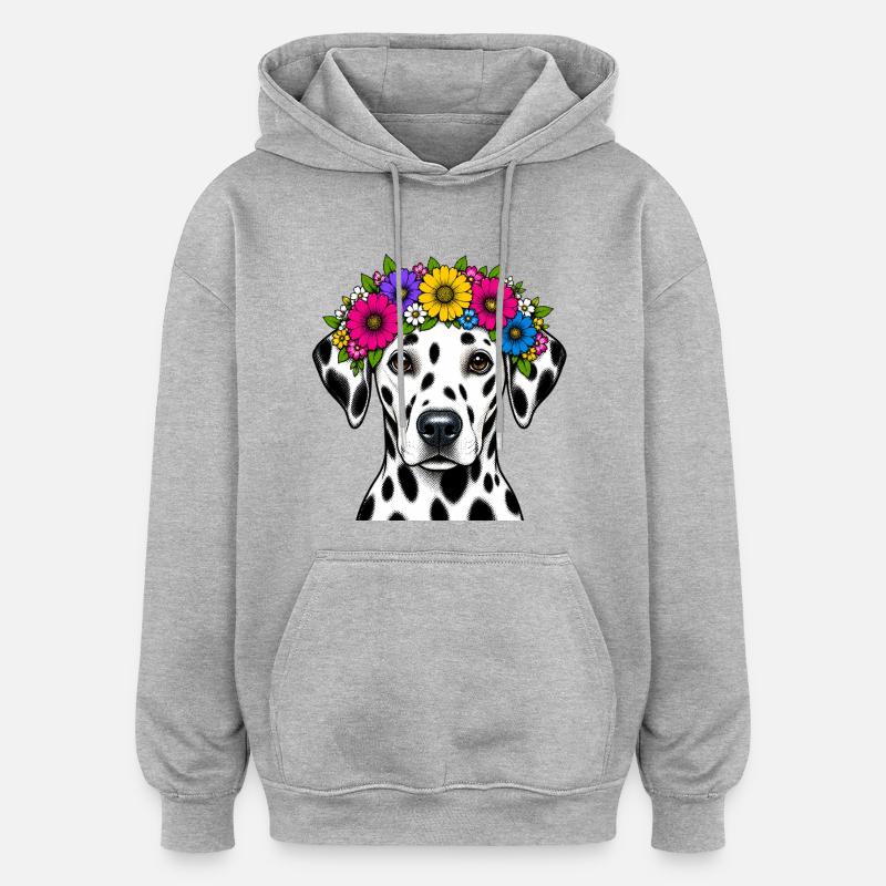 Dalmatien avec couronne de fleurs - Sweat à capuche oversize unisexe - gris chiné