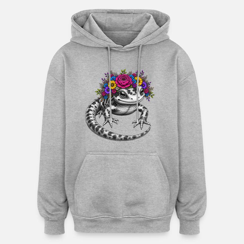 Flora Salamander Wreath - Oversized Unisex Hoodie - heather grey