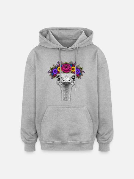 Strauß mit buntem Blumenkranz - Oversized Unisex Hoodie - Grau meliert