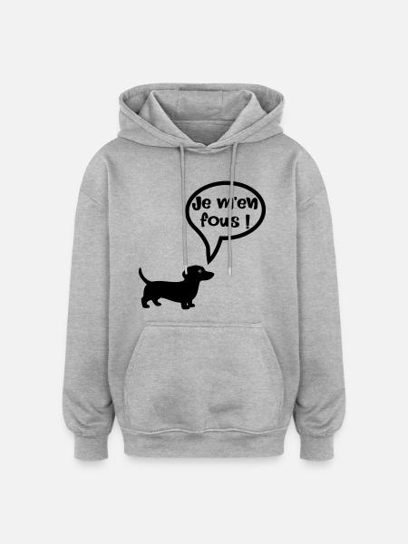 Chien - Je m'en fous - Sweat à capuche oversize unisexe - gris chiné