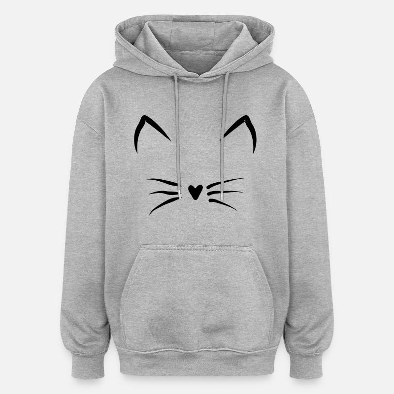 visage de chat - Sweat à capuche oversize unisexe - gris chiné