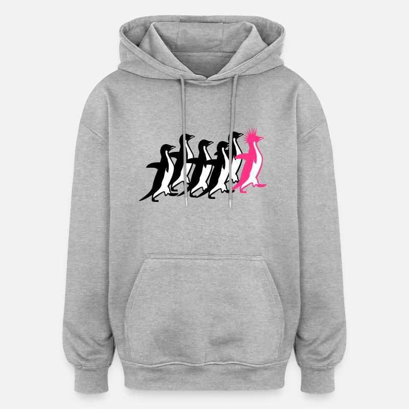 Pinguine Rudel - Oversized Unisex Hoodie - Grau meliert