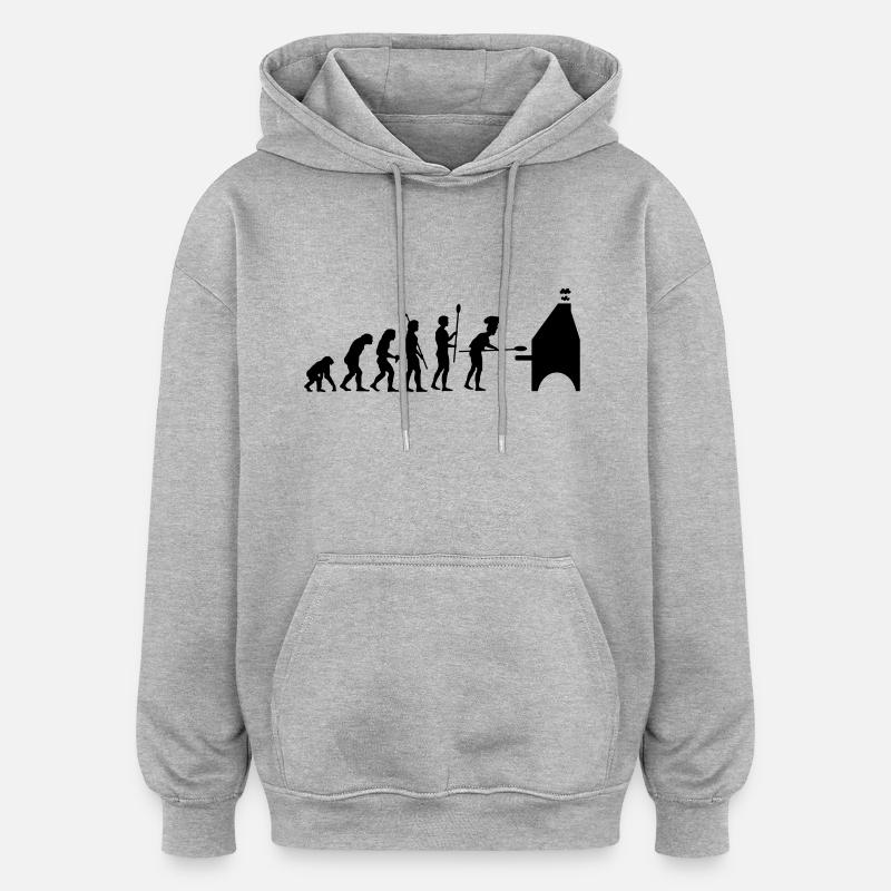 evolution pizza - Sweat à capuche oversize unisexe - gris chiné