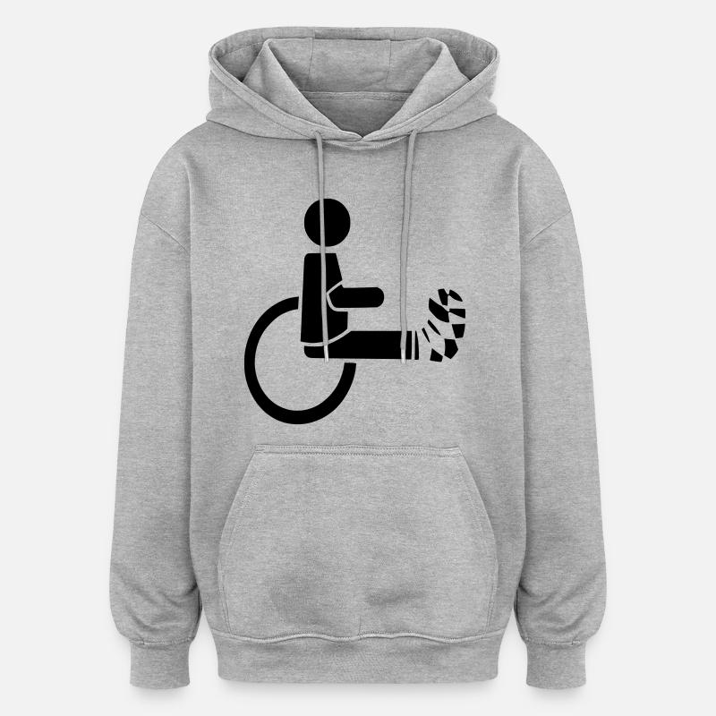 Rollstuhlfahrer mit Bein in Gips # - Oversized Unisex Hoodie - Grau meliert