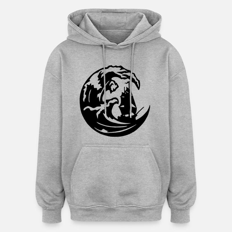 La grande vague noire - Sweat à capuche oversize unisexe - gris chiné