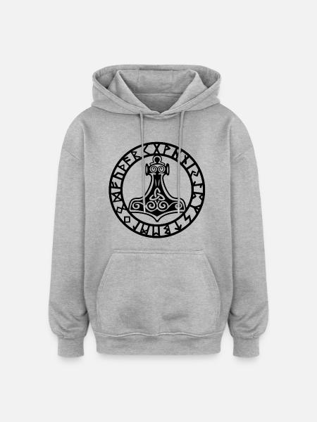 Schwarzer Wikingerhammer - Oversized Unisex Hoodie - Grau meliert