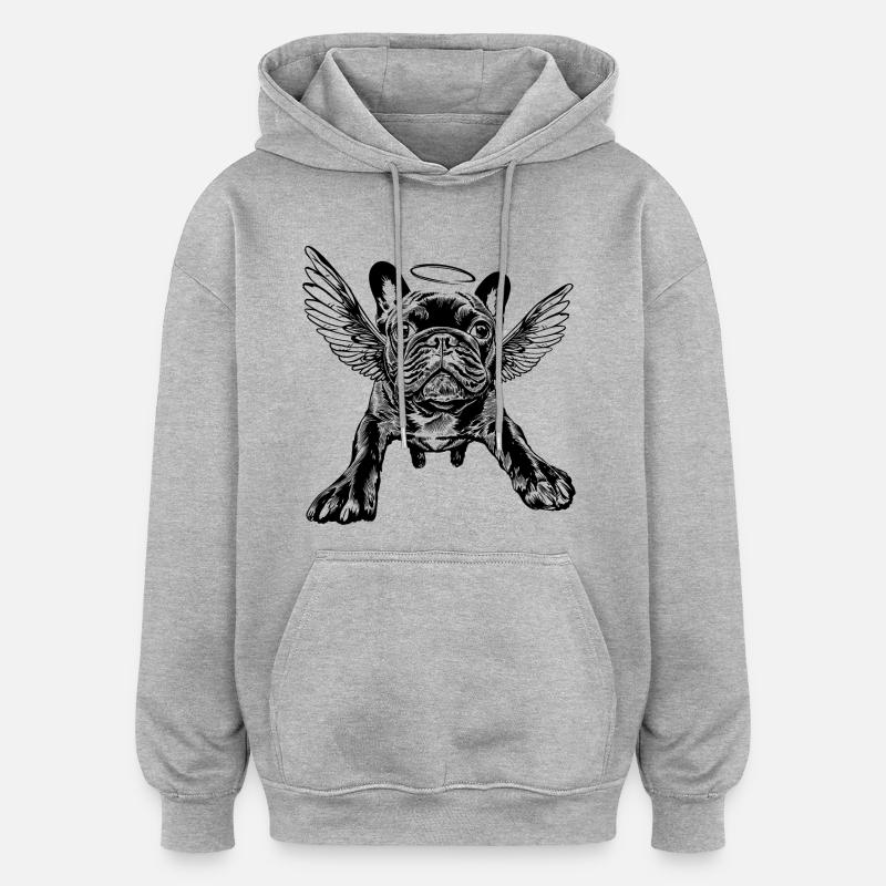 Bouledogue français avec ailes Bouledogue français - Sweat à capuche oversize unisexe - gris chiné