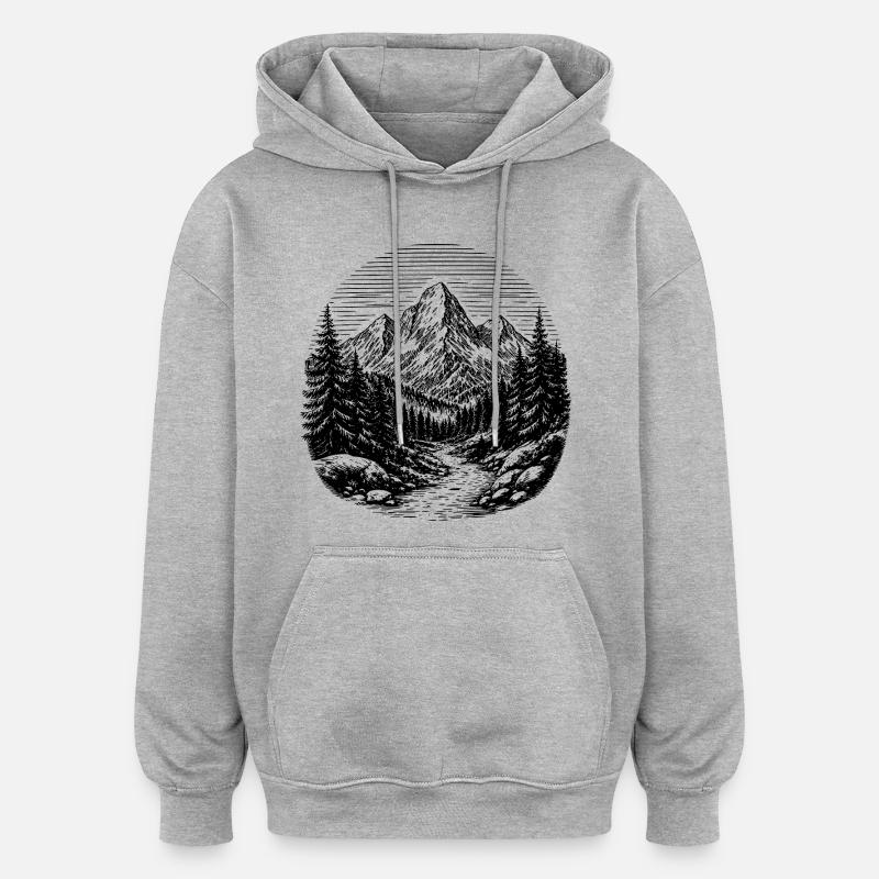 Chemin à travers la forêt - Sweat à capuche oversize unisexe - gris chiné