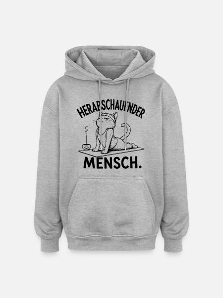 Herabschauender Mensch – Yoga Katze - Oversized Unisex Hoodie - Grau meliert