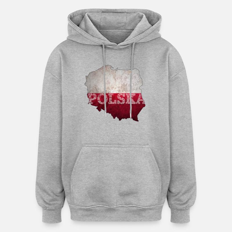 pologne design rétro polska - Sweat à capuche oversize unisexe - gris chiné