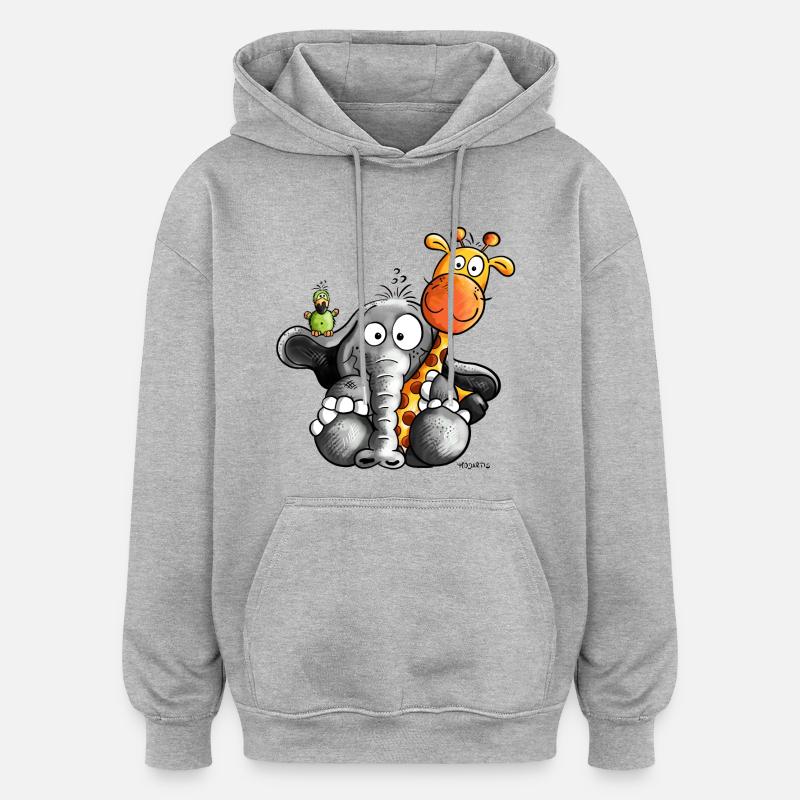 Éléphant et amis - Sweat à capuche oversize unisexe - gris chiné