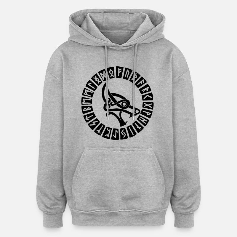 Schwarze Wolfs- und Wikingerrunen - Oversized Unisex Hoodie - Grau meliert