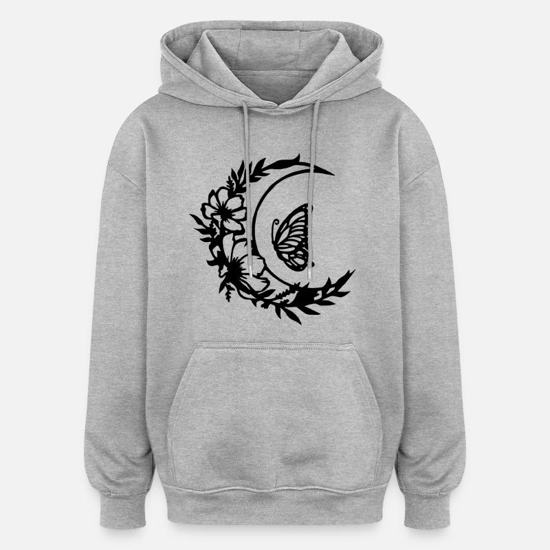 Fleurs de lune (noir) - Sweat à capuche oversize unisexe - gris chiné