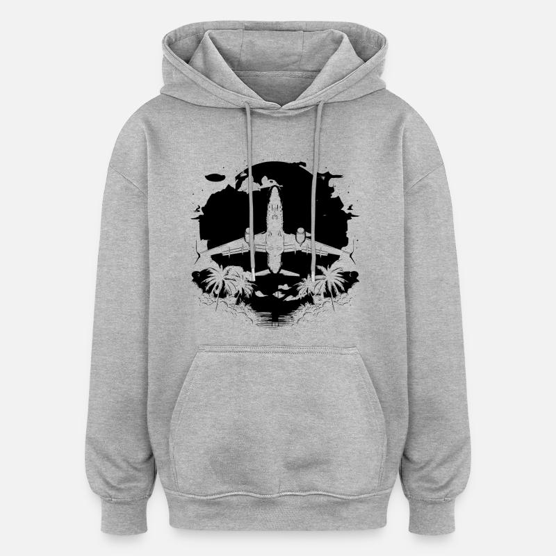 Graphisme d’avion - Sweat à capuche oversize unisexe - gris chiné