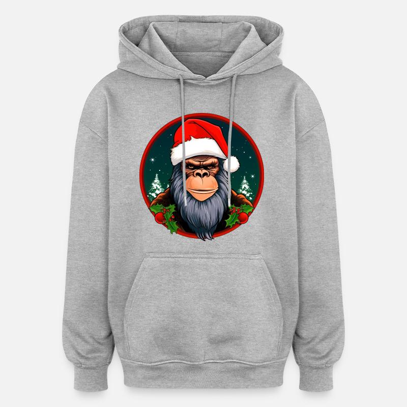 Singe Noël / Père Noël Singe - Sweat à capuche oversize unisexe - gris chiné