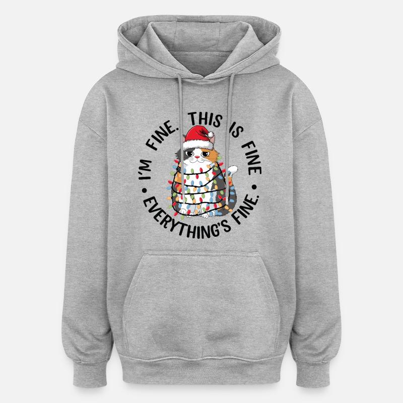 Chat guirlande et bonnet de Noël - Sweat à capuche oversize unisexe - gris chiné