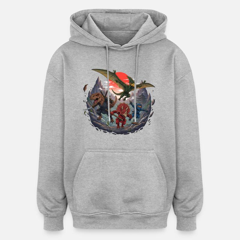 Dino Ninja - Sweat à capuche oversize unisexe - gris chiné