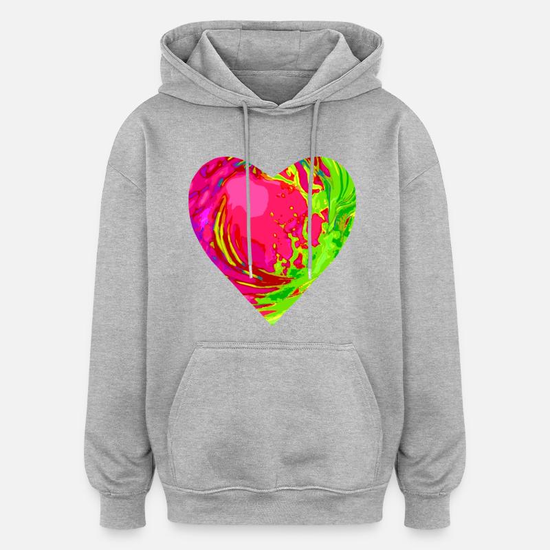 Psychedelisches Herzfarben Muster - Oversized Unisex Hoodie - Grau meliert