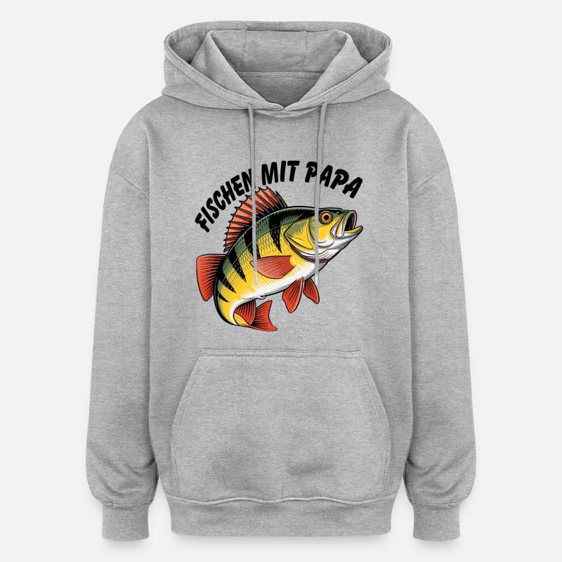 Fischen mit Papa - Oversized Unisex Hoodie - Grau meliert