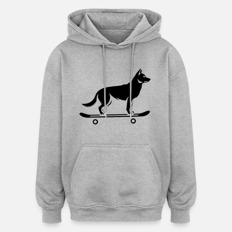 Dog Shepherd Skateboard Skateboarder - Sweat à capuche oversize unisexe - gris chiné