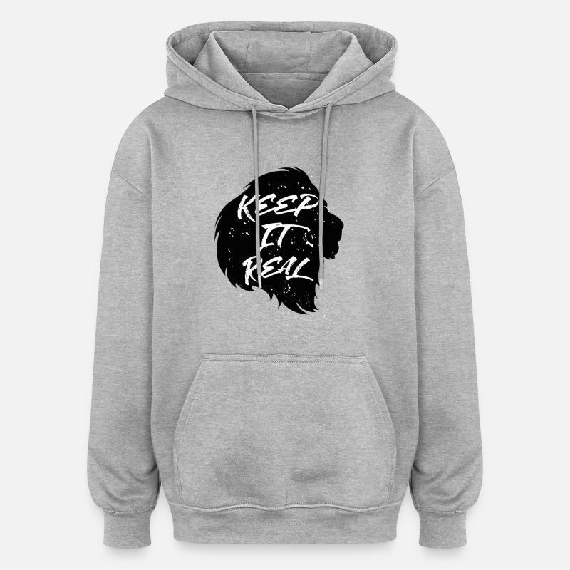Lion Keep It Real - Sweat à capuche oversize unisexe - gris chiné