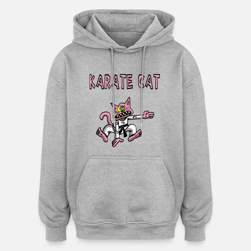 Chat rose et karaté - Sweat à capuche oversize unisexe - gris chiné
