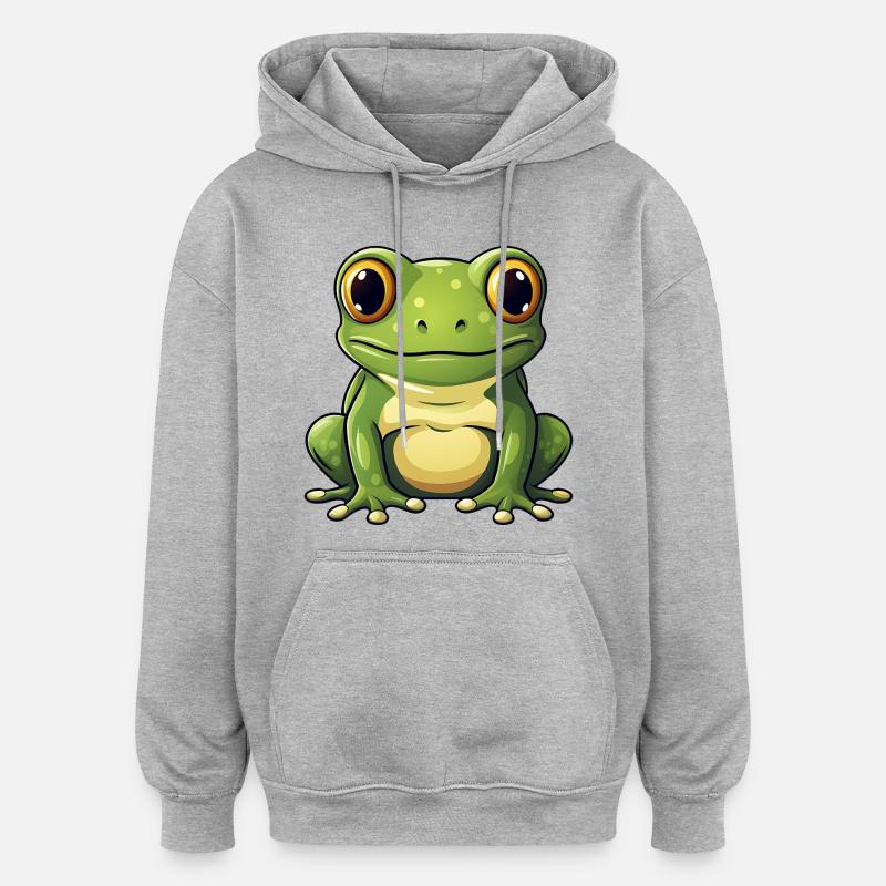 mignonne grenouille - Vert - Design joyeux. - Sweat à capuche oversize unisexe - gris chiné