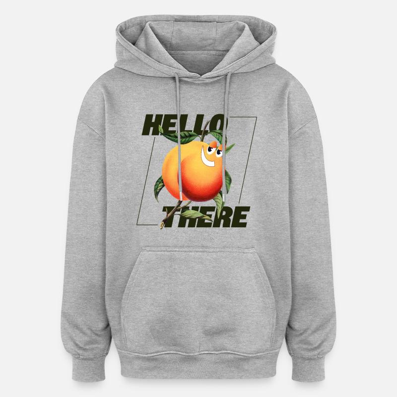 Peach Retro – Hello There Statement - Oversized Unisex Hoodie - heather grey