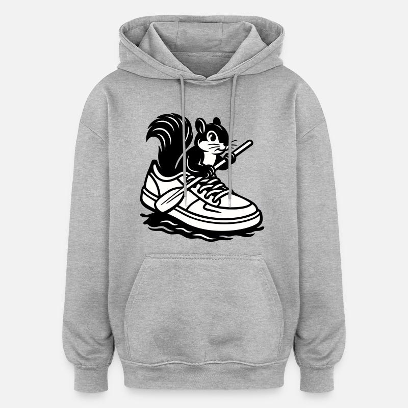 Eichhörnchen im Sneaker! - Oversized Unisex Hoodie - Grau meliert