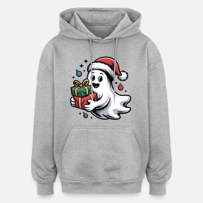 Weihnachtsgeist mit Geschenken - Sweat à capuche oversize unisexe - gris chiné