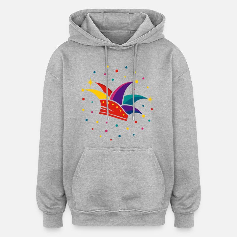 Fool's Cap with Confetti – Carnival & Carnival - Oversized Unisex Hoodie - heather grey