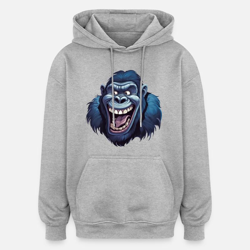 Lustiger Gorilla Grinst - Oversized Unisex Hoodie - Grau meliert