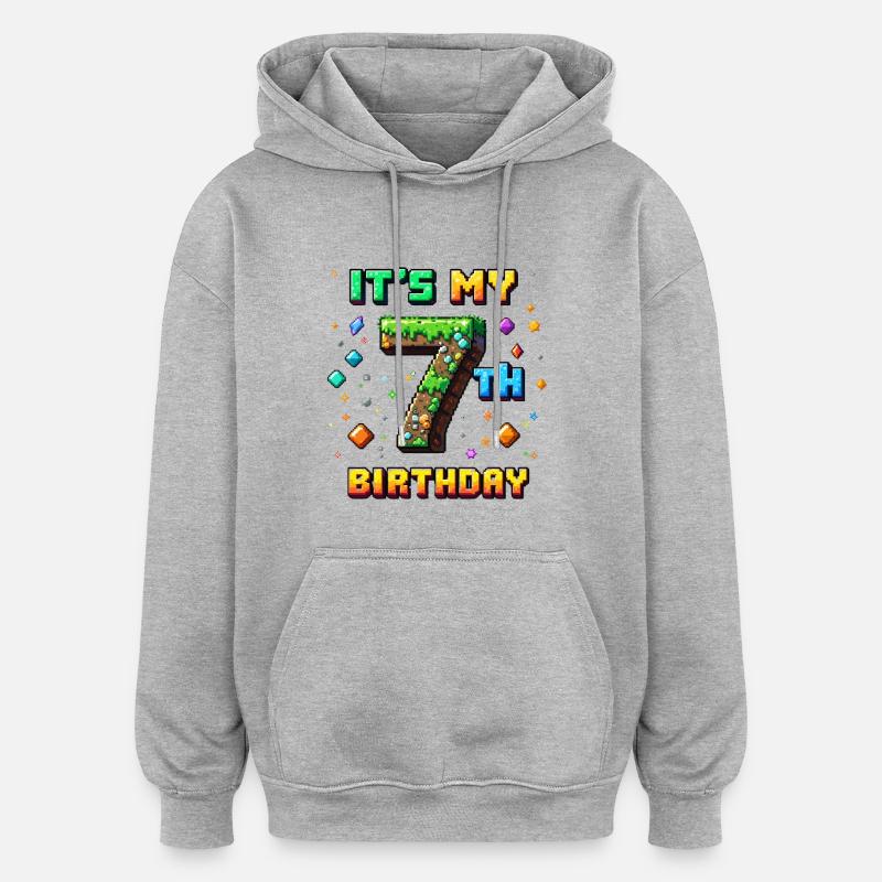 7e anniversaire Enfants Pixel - Sweat à capuche oversize unisexe - gris chiné